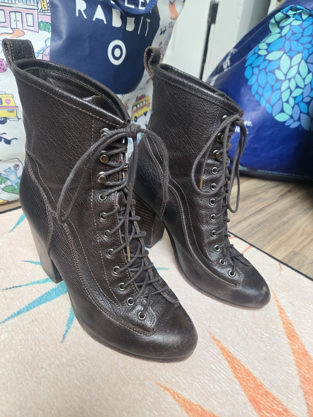 rag & bone Dark Brown Lace-Up Leather Ankle Boots
